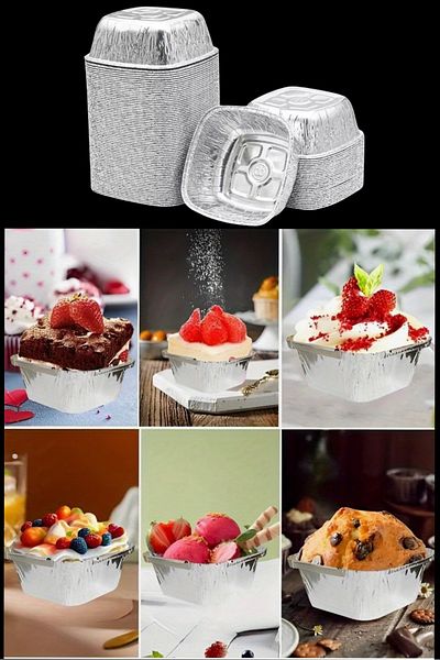 Özkan Ambalaj Temizlik 50 Pieces Fireproof Aluminum Foil Rice Pudding Bowl - Oven Airfryer Cooker Use