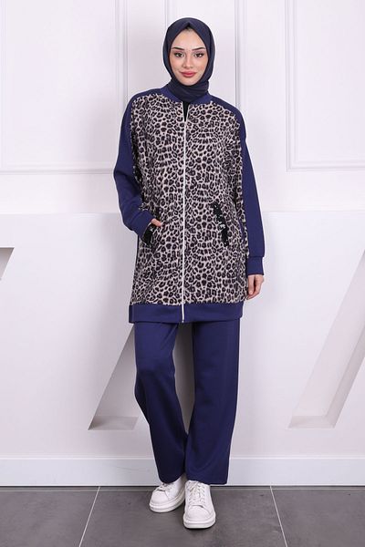 İmajButik Τούνικ με παγιέτες Leopard Print - Navy Blue/Grey με παντελόνι