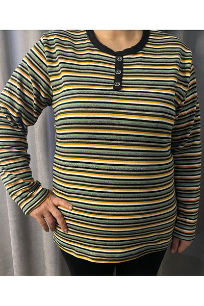 MODAYA Plus Size Striped Cotton Lycra Blouse