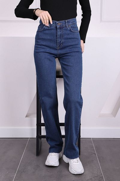 İmajButik Pantaloni Palazzo Denim cu talie înaltă albastru închis
