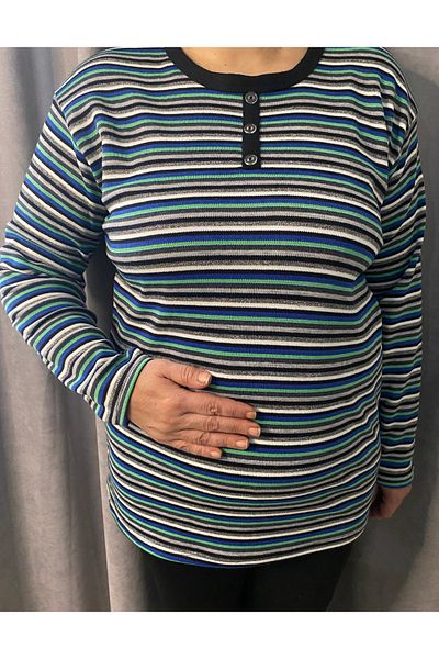MODAYA Striped Cotton Plus Size Blouse