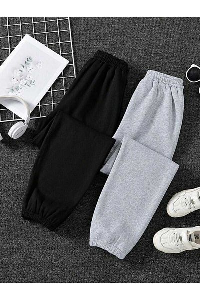 MNKSPORT COPIE - Pantaloni de sport Jogger DUAL-Pantaloni de trening cu talie înaltă din cauciuc negru și gri