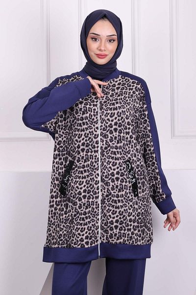 İmajButik Τούνικ με παγιέτες Leopard Print - Navy Blue/Grey με παντελόνι