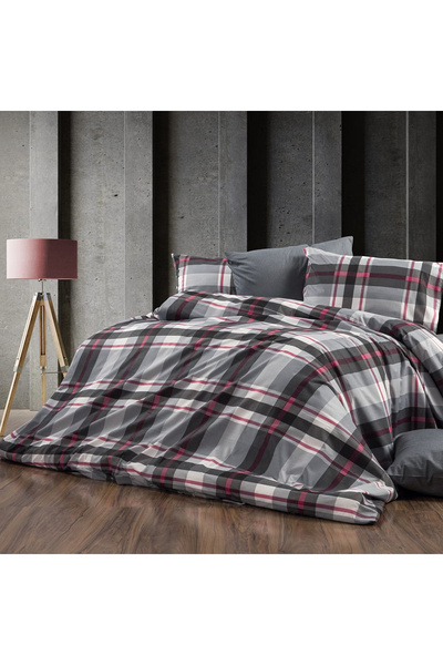 mihriban Σετ Παπλωματοθήκης Διπλό Καρό Γκρι (ΧΩΡΙΣ ΣΕΝΤΟΝΙΑ)