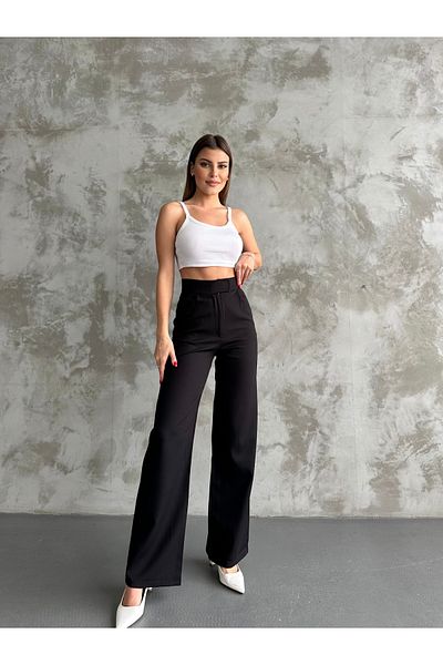 BROWSER Women's Black High Waist Velcro Fabric Trousers
