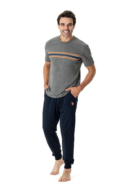 U.S. Polo Assn. U.S. Polo Assn. 18788 Set pijama cu mânecă scurtă pentru bărbați cu bandă la picior-Antrasitmelange
