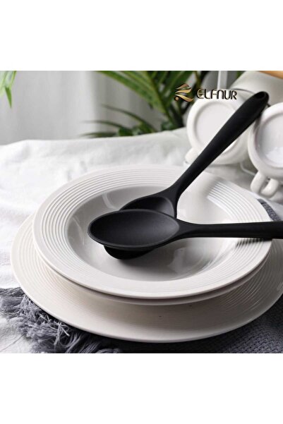 elfnur 2 Adet SERT Uçlu Isıya Dayanıklı Yanmaz Yapışmaz  28 Cm Silikon Yemek Kaşık Seti