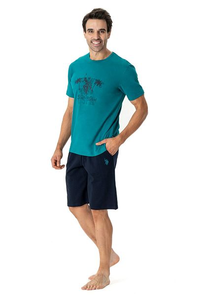 U.S. Polo Assn. US Polo Assn18775 Set de pijama pentru bărbați, cu gât rotund, cu mânecă scurtă, verde
