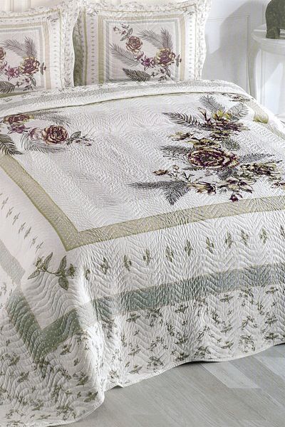 Örtüm Asian Double Quilted Bedspread Set - Cream