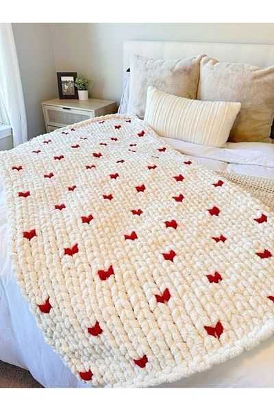 Elimin Çamuru Single Puffy Tv Blanket - Valentine's Day Gift with Heart