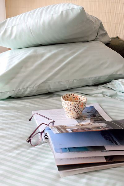 Tekstil Home Set cuvertură pilotă din satin bumbac cu dungi elastice duble tip hotel de lux 5 stele 160x200 verde mentă