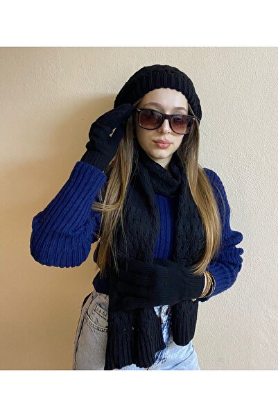 sema aksesuar Women's winter knit patterned knitwear painter's beanie, scarf,...
