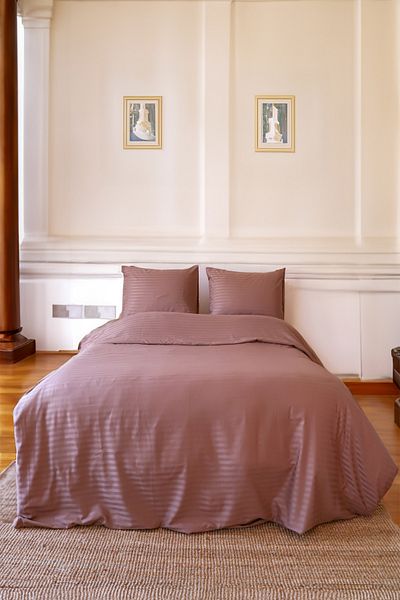 Tekstil Home Луксозен комплект завивки от сатен, раиран единичен чаршаф с кафяви райета