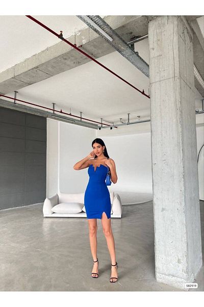 Trendusfashion Γυναικείο Μίνι βραδινό φόρεμα Sweetheart λαιμό στράπλες - Κομψό σχέδιο με λεπτομέρεια με σκίσιμο