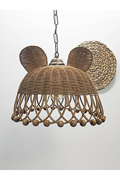 Belkıs Rattan Rattan, Bambu, Hasır Sarkıt Avize Tavşan, Ayı Kulak Çocuk Odası Metal Zincirli Ekitme Tesisat