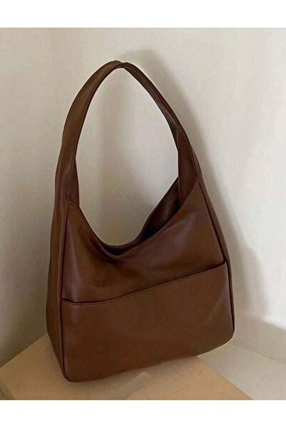 Straada accessories Τσάντα ώμου με λουράκι μοντέλου Pinterest με μπροστινή τσέπη καφέ