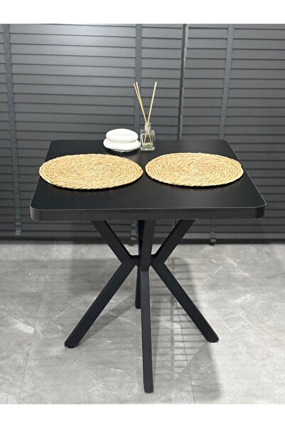 Besa Home Modülare Mutfak Yemek Masası Balkon Masası Cafe Masası Metal Siyah Ayak 80 Cm