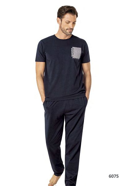 Pierre Cardin Navy Blue Men's Short Sleeve Printed Home Wear Two-Piece Suit