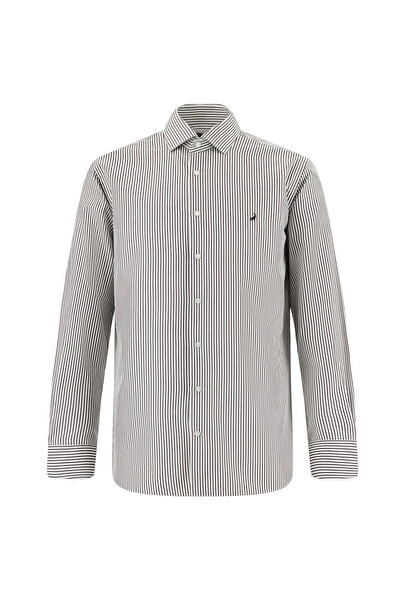 Abdullah Kiğılı Uzun Kol Slim Fit Dar Kesim Çizgili Pamuk İtalyan Gömlek