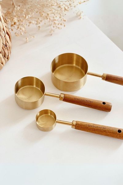 Meturas Pinterest 3-Piece Wooden Handle Metal Measuring Spoon Set - 15 ml |   60ml |   125ml
