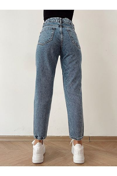 JILLY Dilber Indigo Medium Snow Blue Mom Jean Detaliu talie înaltă Boyfriend Jeans Blue Jeans