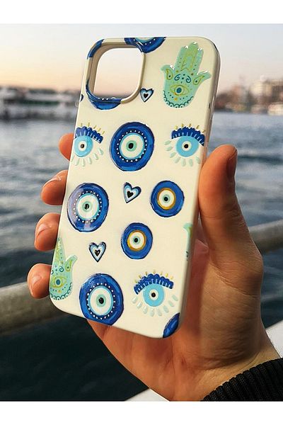 enfein Lavderuar منقوشة LVDR01 حافظة فاخرة مطبوعة متوافقة مع هاتف iPhone 14 Plus / 15 Plus Evil Eye