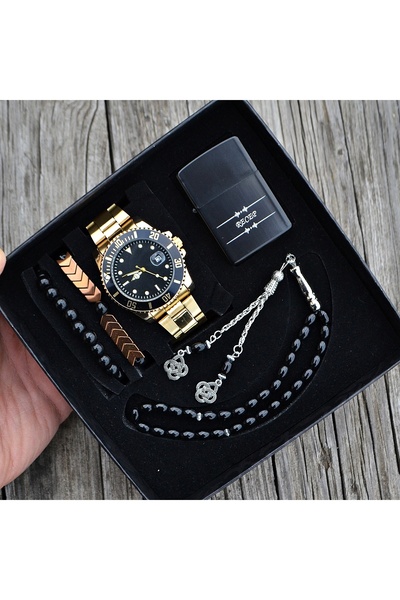 DEEPWELL Erkek Kol Saati Çakmak Tesbih Bileklik Seti Dw242