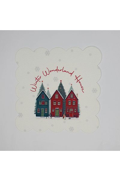 DECO Hand Drawing Christmas Houses and Slogan Pattern Laser Cut Cocktail Napkin