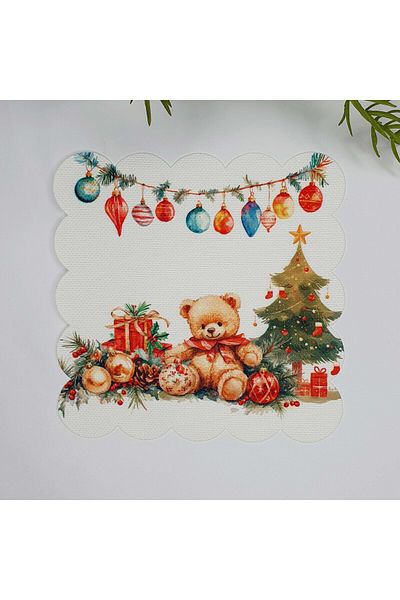 DECO New Year's Teddy Bear Digital Printed Laser Cut Washable Cocktail Napkin