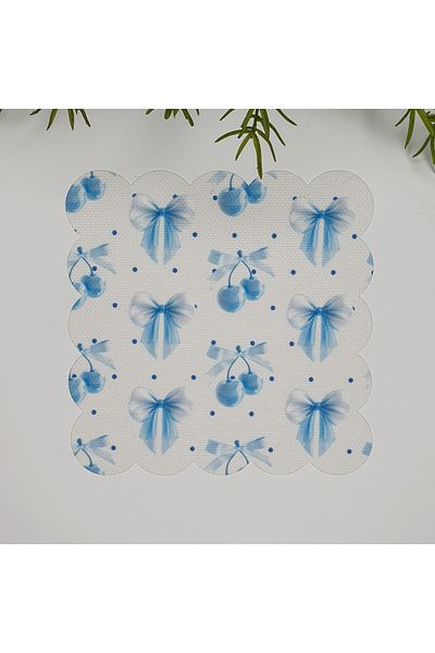 DECO Pastel Blue Bow and Cherry Patterned Washable Fabric Napkin 1 Piece