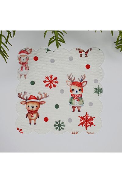 DECO Cute Deers and Polka Dots Patterned Washable Fabric Cocktail Napkin 1 Piece