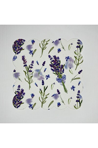 DECO Sulu Boya Lavanta Desenli Dijital Baskılı Lazer Kesim Kokteyl Peçetesi