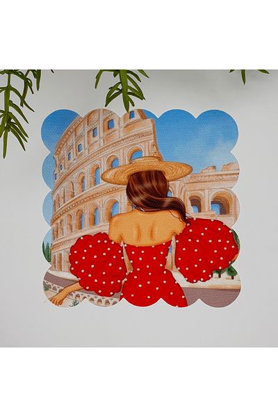 DECO Watercolor Red Dressed Women's Patterned Washable Fabric Cocktail Napkin 1 Piece