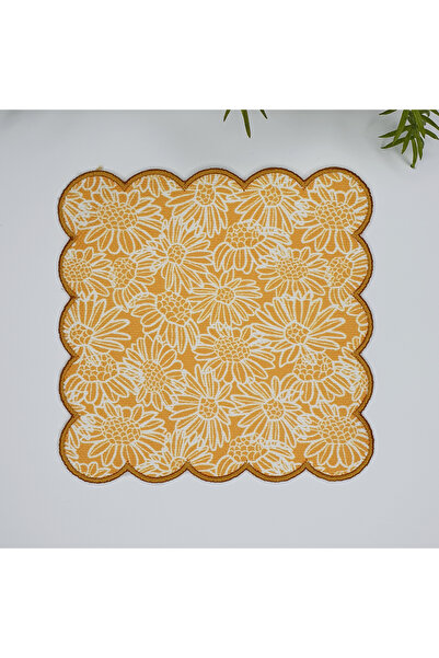 DECO Смугаста серветка для коктейлів з жовтим вишитим краєм і малюнком маргариток, 1 шт., 15 x 15, різнокольорова тканина TR