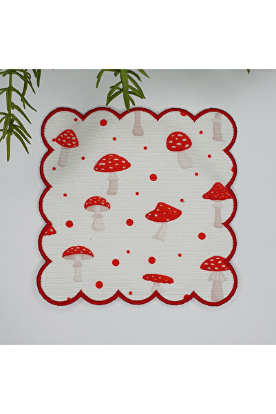 DECO Şirin Mantar Desenli Nakış Kenar Kokteyl Peçetesi Yıkanabilir 1 Adet