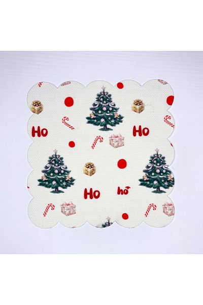 DECO Christmas Patterned Ho Ho Pine Tree Digital Printed Washable Laser Cut Cocktail Napkin