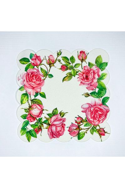 DECO Rose Patterned Water Color Cocktail Napkin - Digital Printing, Washable Laser Cut