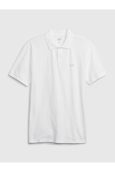 GAP Erkek Beyaz Logo Piqué Polo Yaka T-Shirt