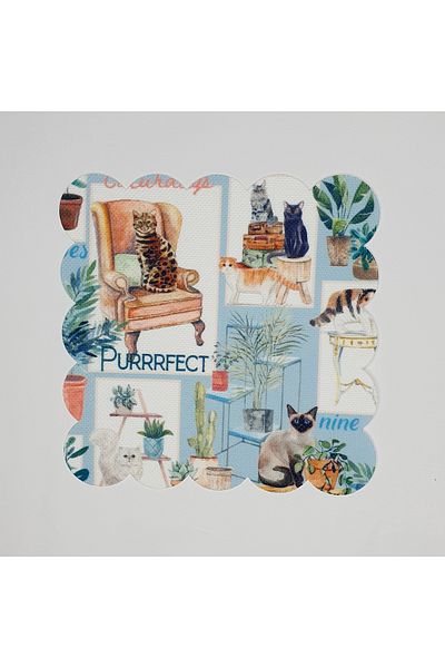 DECO Laser Cut Cocktail Napkin with Watercolor Cute Cat and Collage Pattern