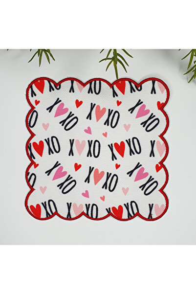 decofav XOXO і сердечка Дизайн з вишивкою по краях Тканинна коктейльна сервет...
