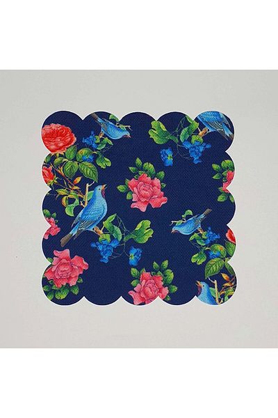 DECO Vanilla Navy Blue Background Blue Bird Patterned Digital Printed Laser Cut Cocktail Napkin