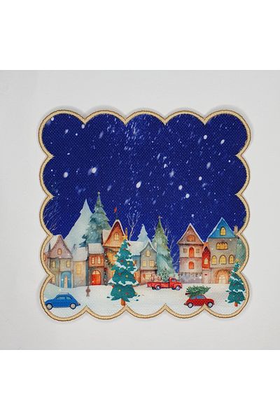 DECO Watercolor New Year's Eve Snow Scenery Patterned Digital Printed Cocktail Napkin