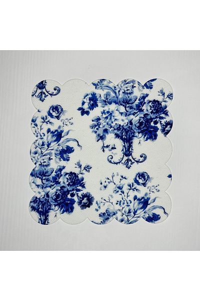 DECO Μπλε λουλούδια με μοτίβο Toile De Jouy Cocktail Χαρτοπετσέτα - Πλένεται με κομμένο λέιζερ