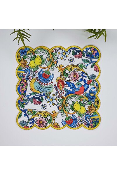 decofav Vază de pasăre din gresie italiană - broderie cu model de flori, șerv...