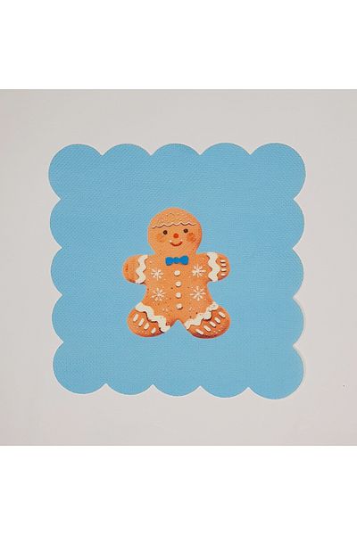 DECO Blue Background Cookie Man Patterned New Year Concept Laser Cut Cocktail Napkin