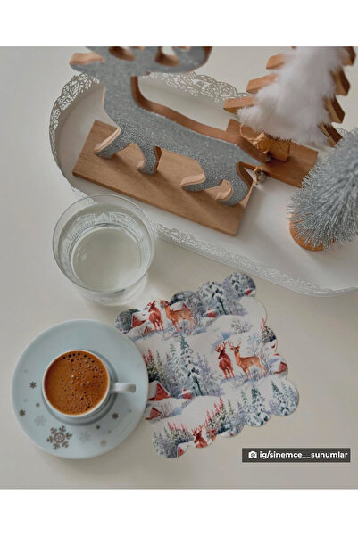 DECO Sulu Boya Geyik ve Kar Manzara Desenli Kokteyl Peçetesi 1 Adet