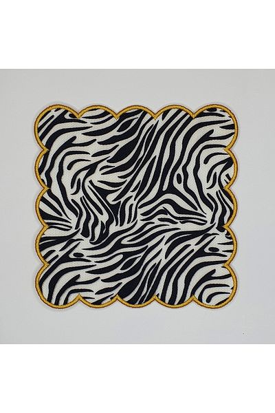 DECO Zebra Patterned Patterned Side Embroidered Cocktail Napkin