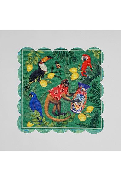 DECO Tropical Monkey and Parrot Pattern - Laser Cut Cocktail Napkin