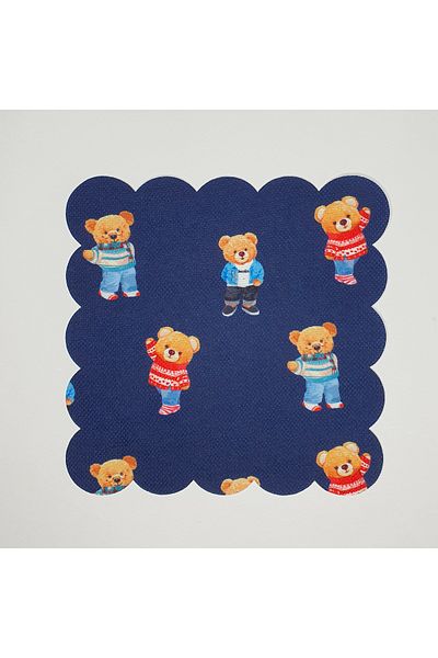 DECO Dark Blue Floor Teddy Bear Patterned Digital Printed Cocktail Napkin