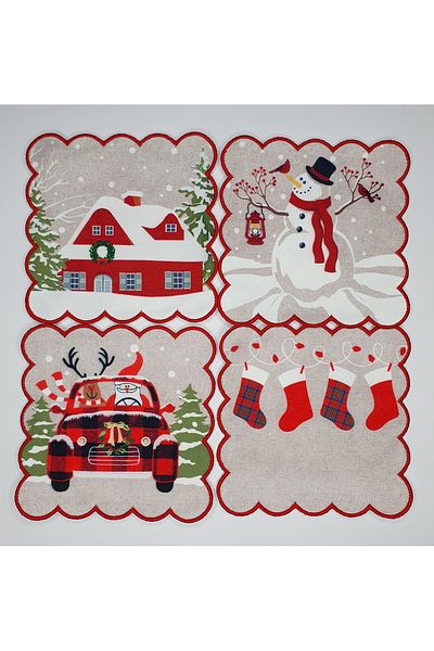 DECO Christmas Embroidered Cocktail Napkin Set - Digital Printed and Washable